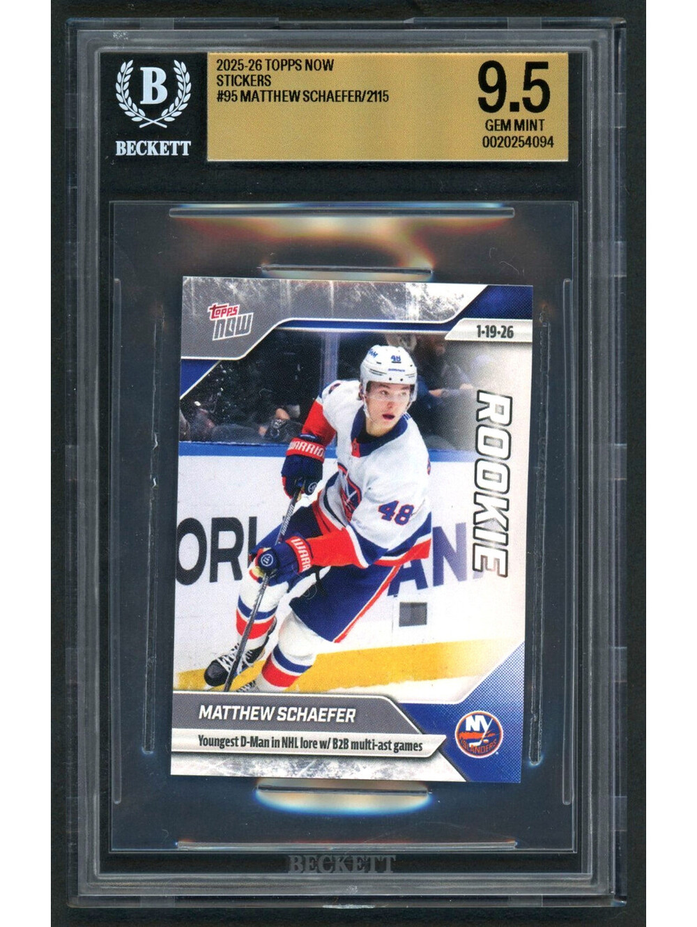 2025-26 Topps Now Sticker #95 Matthew Schaefer  Rookie (RC) BGS 9.5 Gem Mint